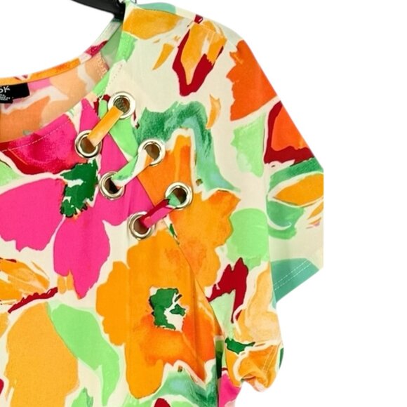 MSK Womens Pullover Stretch Ivory Multi Floral Print Short Sleeve Dress Sz L NWT - Picture 5 of 13